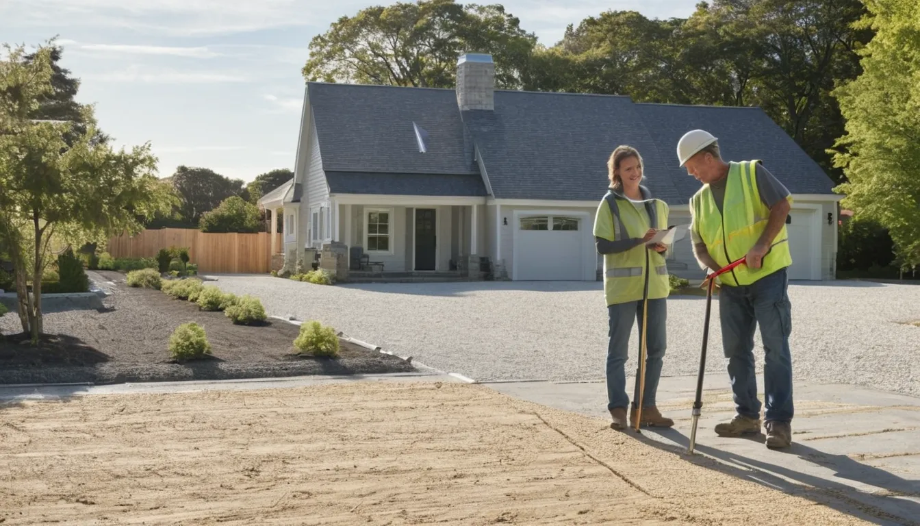 A homeowner and a local concrete provider reviewing a freshly formed driveway in the Fawn Grove area